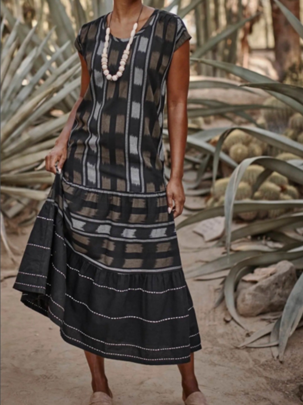 Pure Jill By J. Jill Black Ikat Patterned Short-Sleeve Cotton  Dress